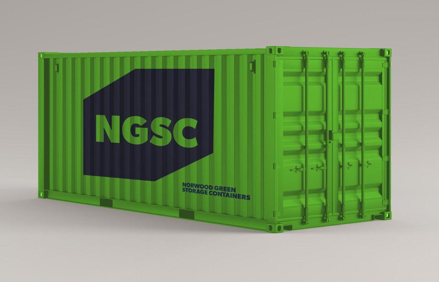 A light green NGSC container with the navy NGSC badge
